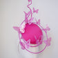 Butterfly Mirage Percher - Hot pink percher disc with tubular crinoline swirl peekaboo and cascading glitter butterflies