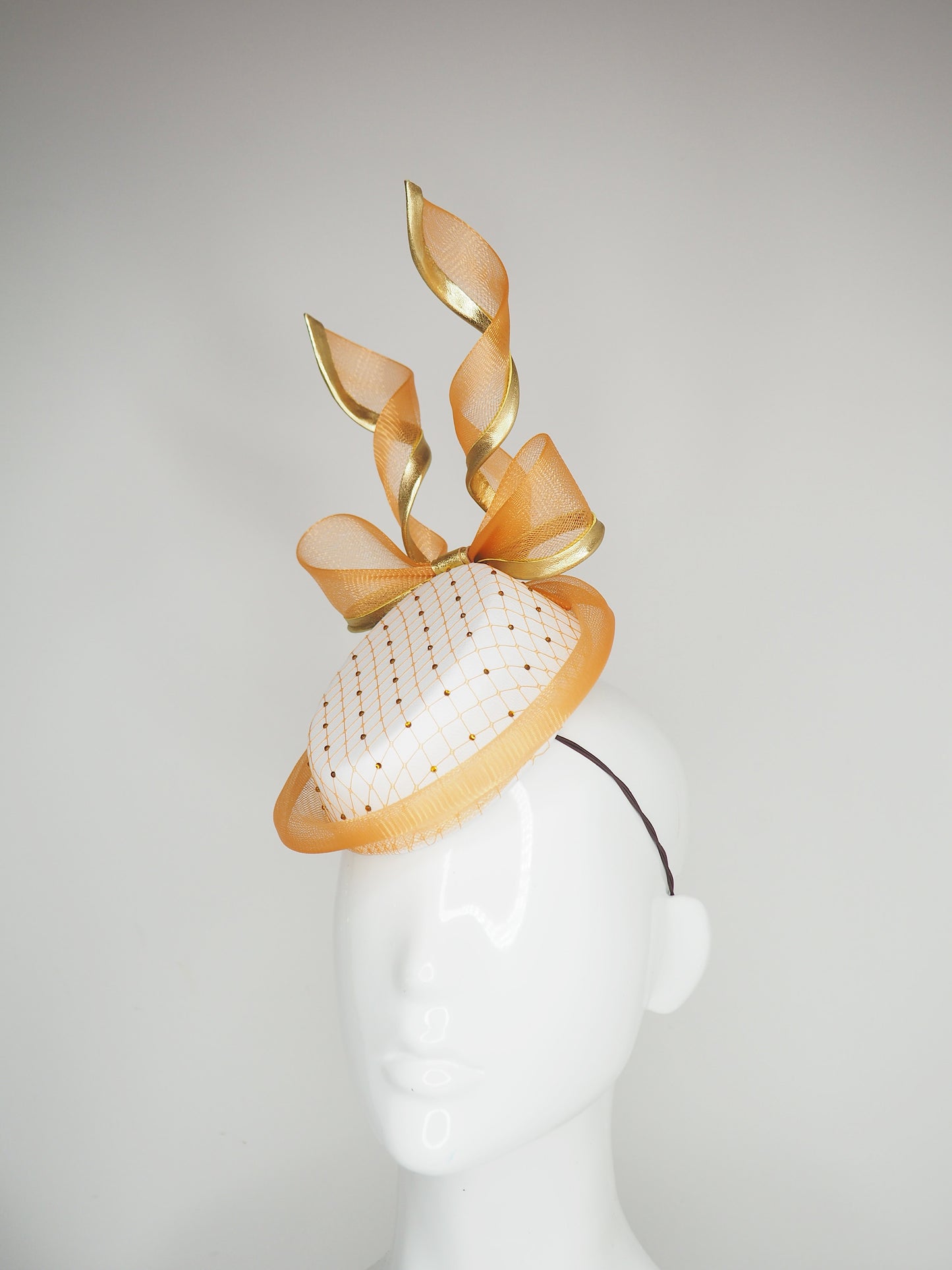 Golden Sunset - Off white asymmetric leather base with orange and gold accents