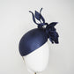 Ink in Bloom - ultra fine vintage Ink navy Blue straw headpiece with hand-sculpted rose and wired swirls
