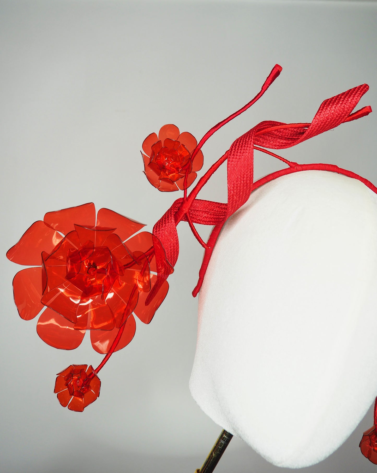 Ribbons And Ranunculus - Wirework headband with dancing Ranunculus and parisissal ribbon in shades of red