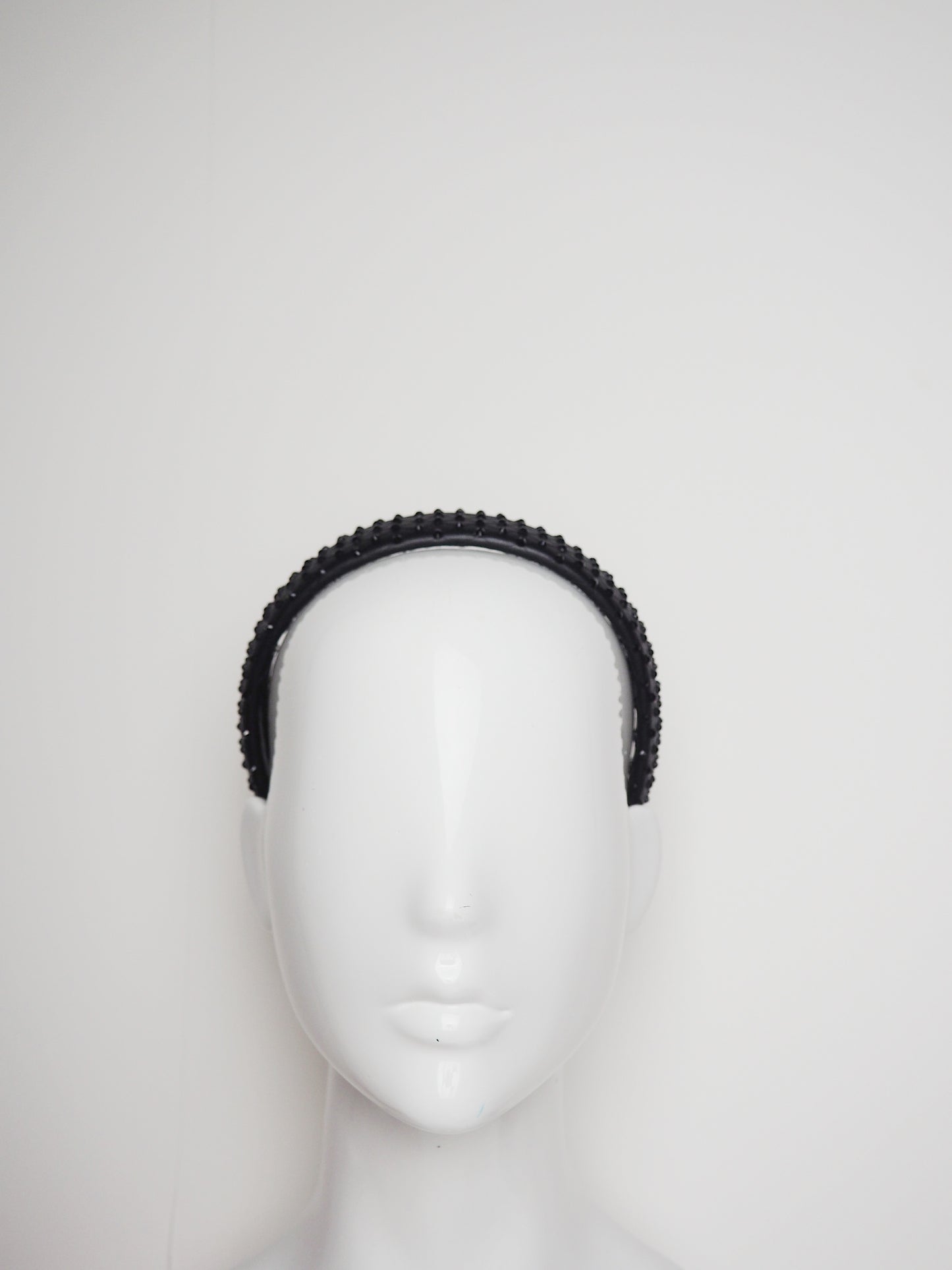 Zoe Sparkle -  Leather padded headband with veil and Crystal Detail - Black - Full embellished