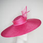 Pink Lady -  Pink broad brimmed slanted crown parissisal with crinoline leather edged swirl detail