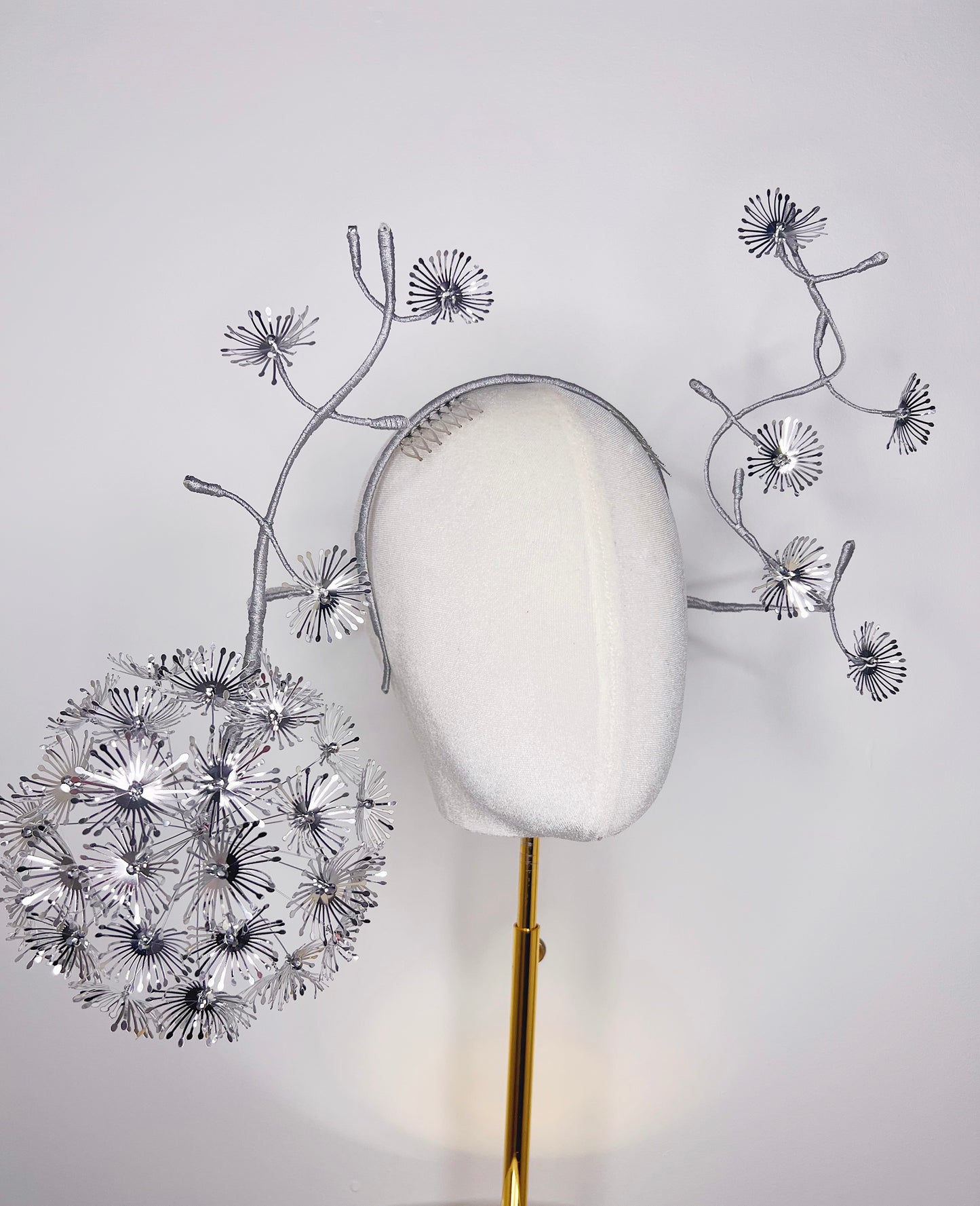 Dancing Dandelion - Silver Dandelion wraparound headband with windswept