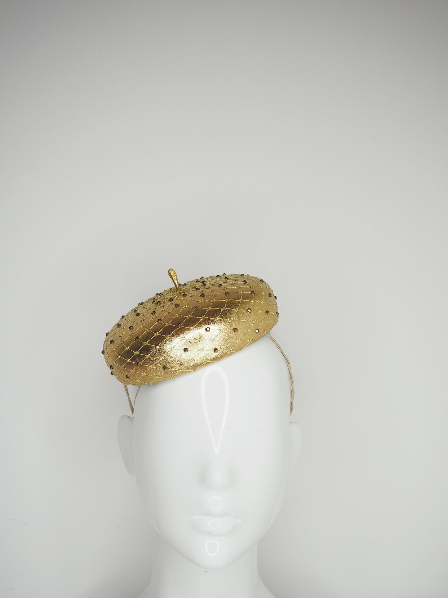 Glitz and glam - Leather button beret with crystals - gold