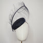 Midnight Ember - Vintage navy straw button headpiece with leather wrapped curled burnt ostrich feather