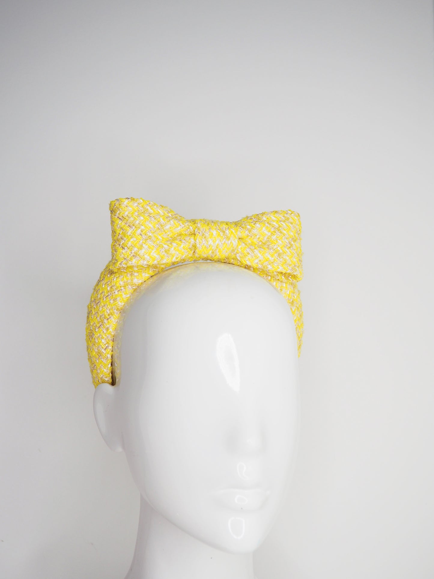 Petite mini - yellow Tweed 3d headband with a bow