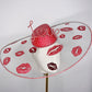 All you need is Love...And Kisses - Asymetric crystoform hat in red and Silver