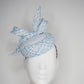Blue Belle - Blue tweed button base with wired tweed bow and crystal veil