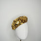 Blossom - Gold Two toned beaded Sequin flower on gold fabric beret