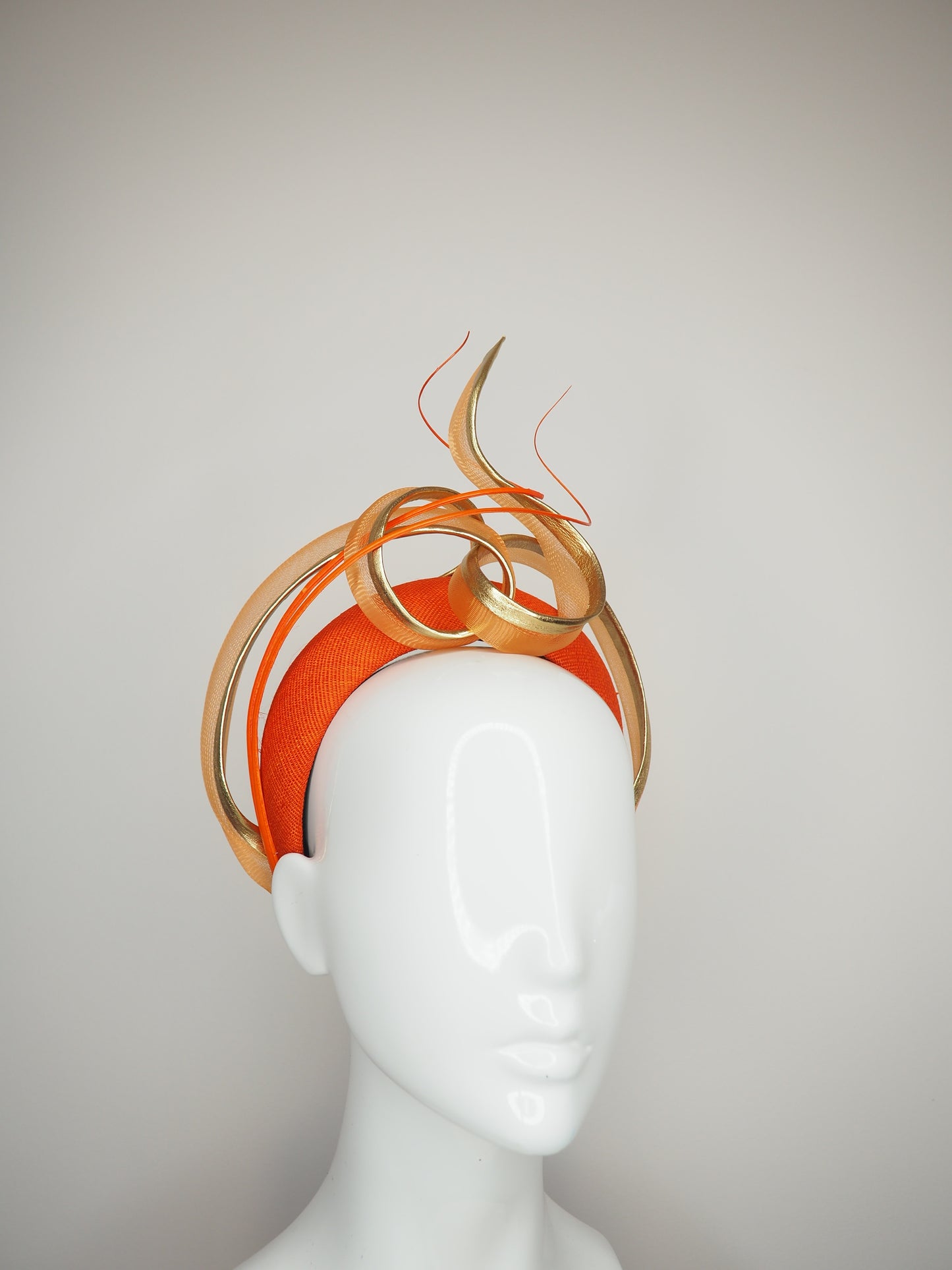 Golden Nova - Orange tinalak straw headband with golden leather edged crinoline swirl