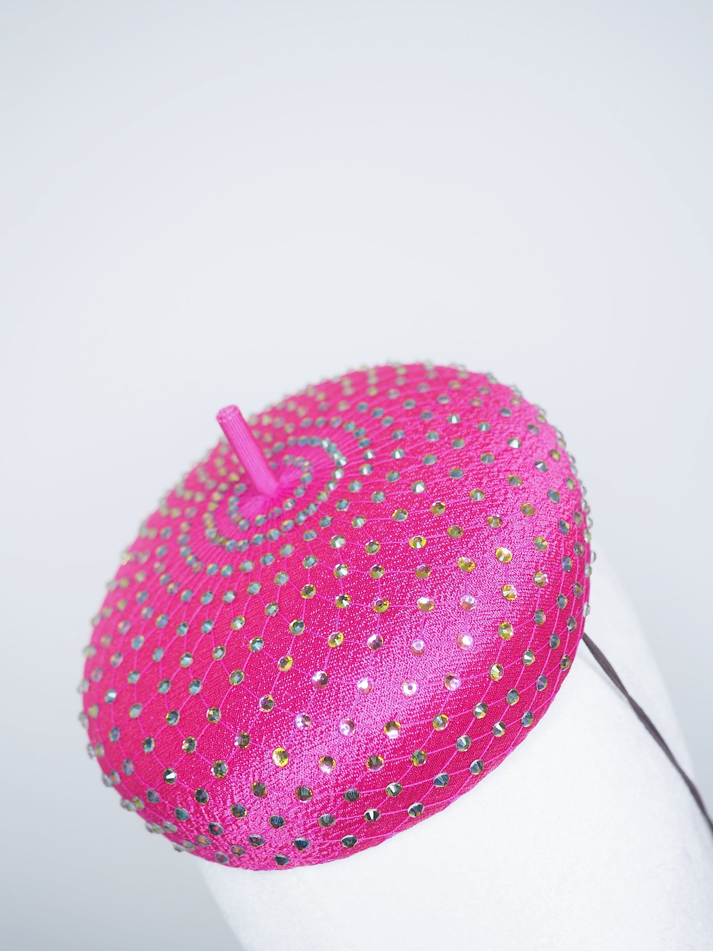 Glitz and Glam Extra - Fuchsia Fabric Button beret  with full Rainbow crystal embellishment