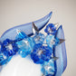 Blue without you - Blue wired headband with crinoline flourish and crystoform flower cascade