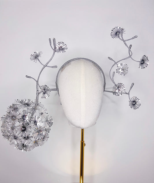 Dancing Dandelion - Silver Dandelion wraparound headband with windswept