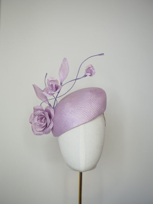 Creeping rose - Lilac Parisissal face hugger Beret with wired metallic swirls