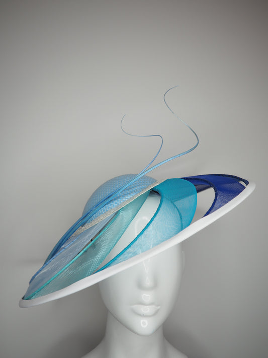 Wave of Blue - Wired crinoline swirl Brim with quills