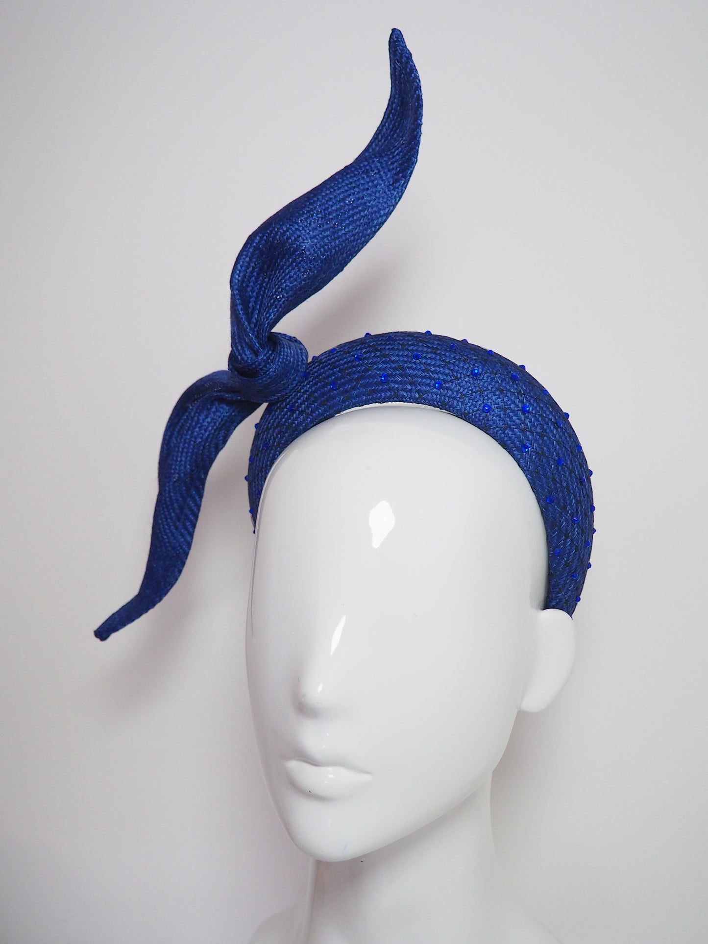 Tied in a knot - Deep blue with sapphire blue crystals and black veil