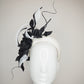 Ace of Spades - White parisisal 3D headband with leather edged crinoline swirl ,black leather flower vine and quill embellishment