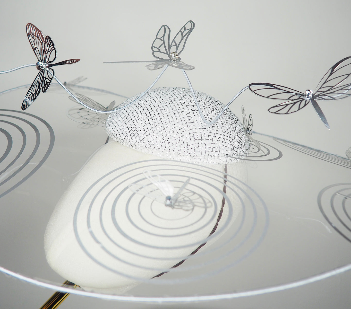 Dancing Dragonflies - Sculptural crystoform brim inspired by dragonflies dancing across shimmering water.