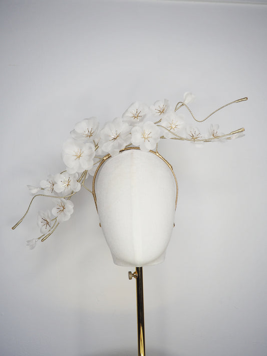 Whispering Blossom - Hand tooled silk floating cherry blossoms and sweeping gold embellished wire swirls