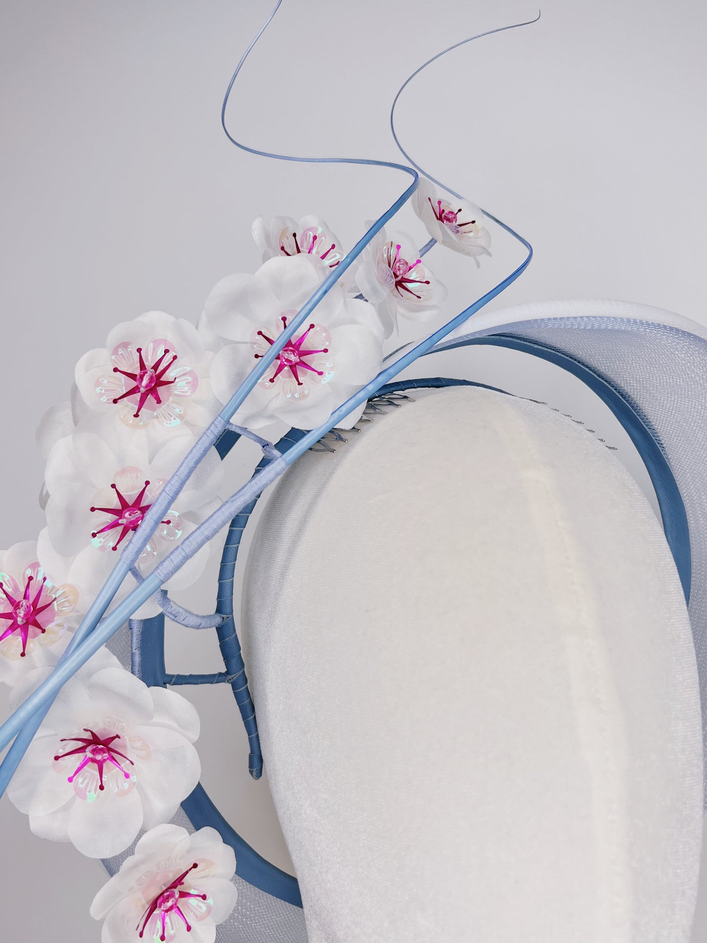 Blossoms in the breeze - Hand-tooled silk cherry blossoms on a crinoline wraparound headband