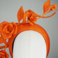 Tangerine Bloom - Orange 3D headband in Tinalak straw with sculptural orange swirl and hand-sculpted orange straw roses and buds
