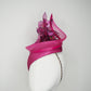 Berry Burst -Magenta hand-dyed straw facehugger base with magenta metallic edged crystoform flowers and magenta crinoline swirl