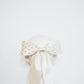 Hannah - Shantung silk bow with veil an crystal detial - off white