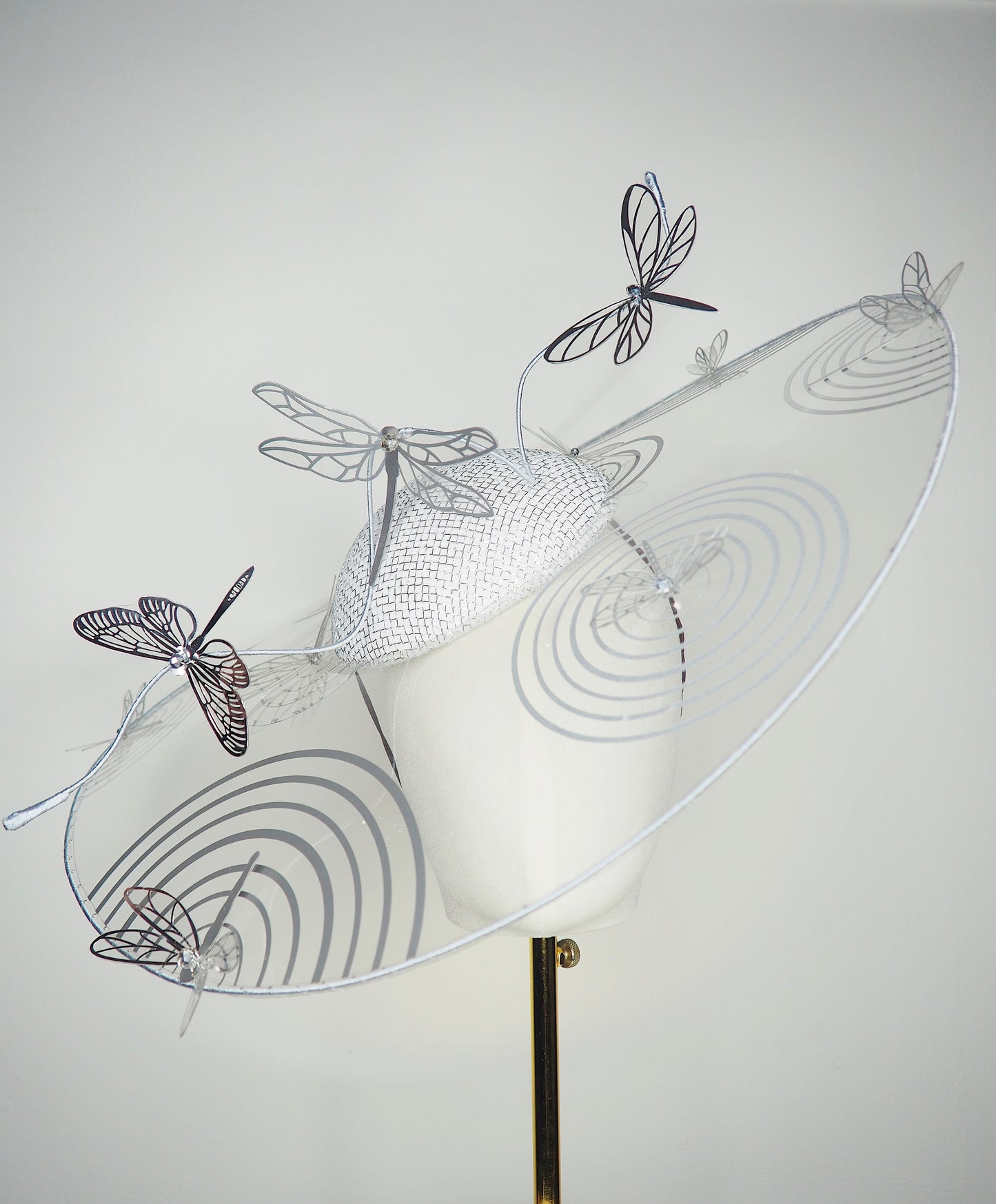 Dancing Dragonflies - Sculptural crystoform brim inspired by dragonflies dancing across shimmering water.