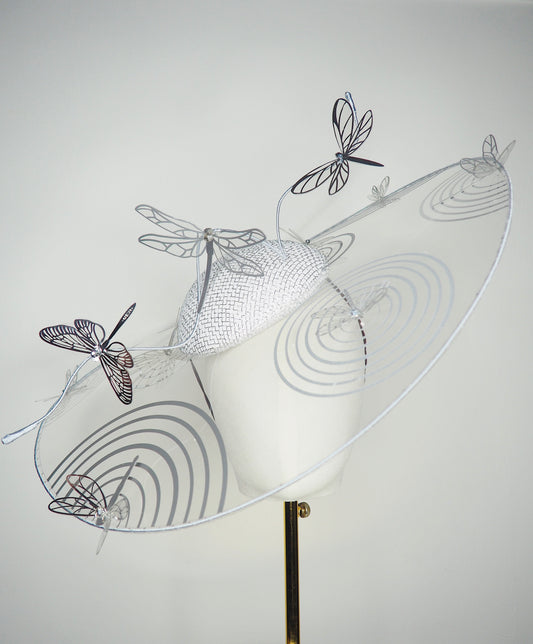 Dancing Dragonflies - Sculptural crystoform brim inspired by dragonflies dancing across shimmering water.