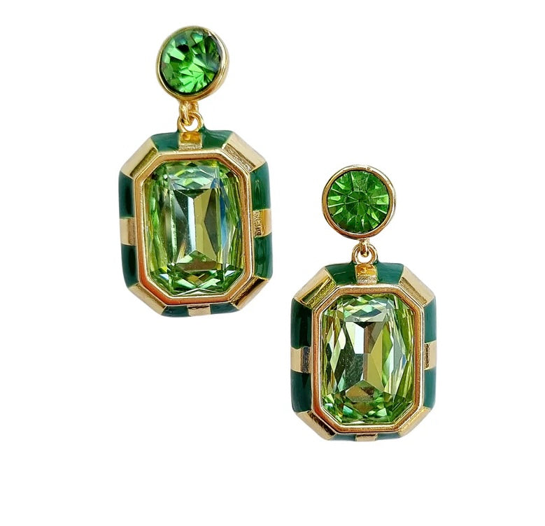 Aura Glass Gem Enamel Earring - Green