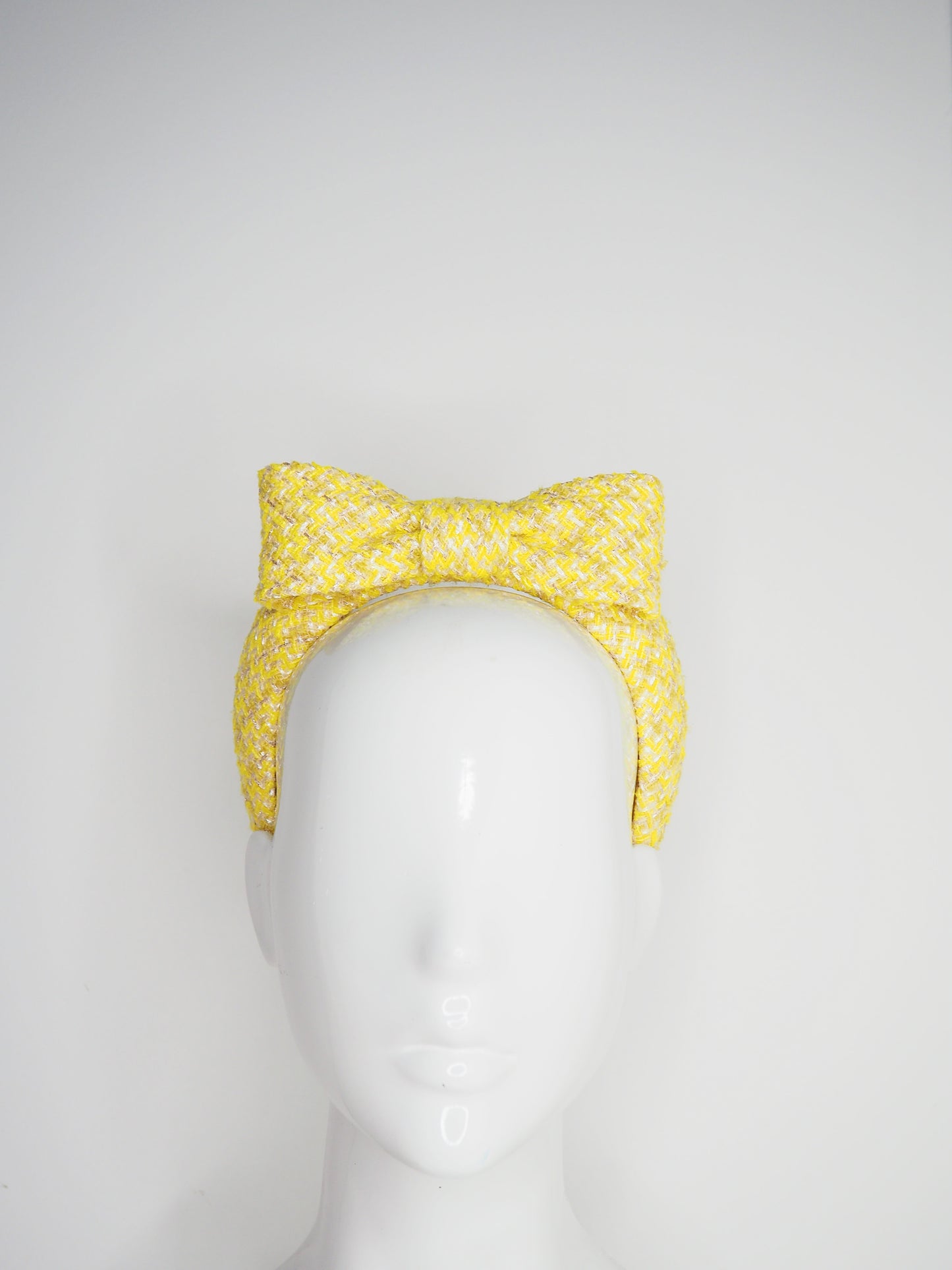 Petite mini - yellow Tweed 3d headband with a bow