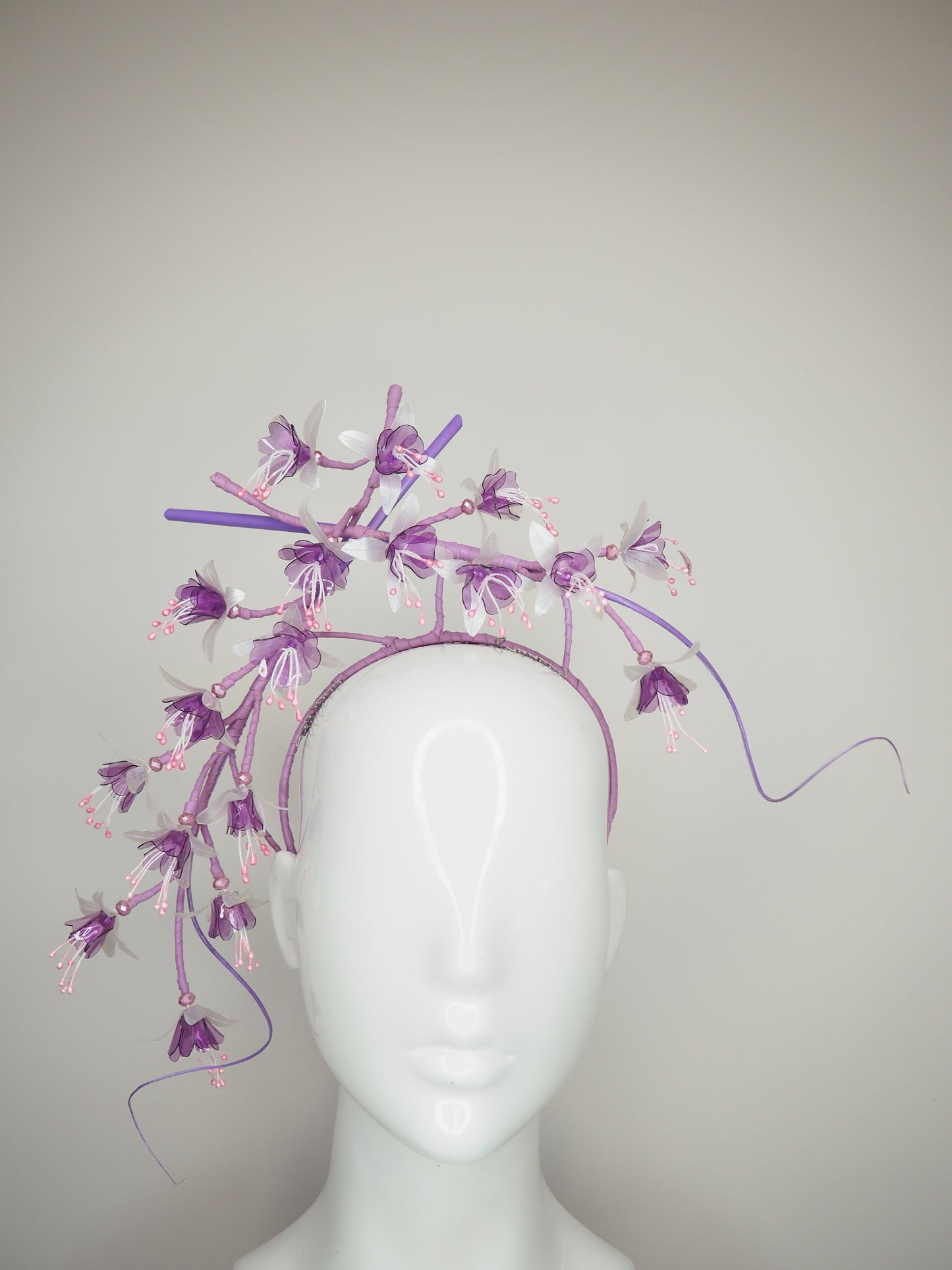 Purple Reign - Lilac and pink headband with a cascading array of fuschia flowers in subtle lilac, pink and oppalescent white