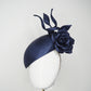 Ink in Bloom - ultra fine vintage Ink navy Blue straw headpiece with hand-sculpted rose and wired swirls