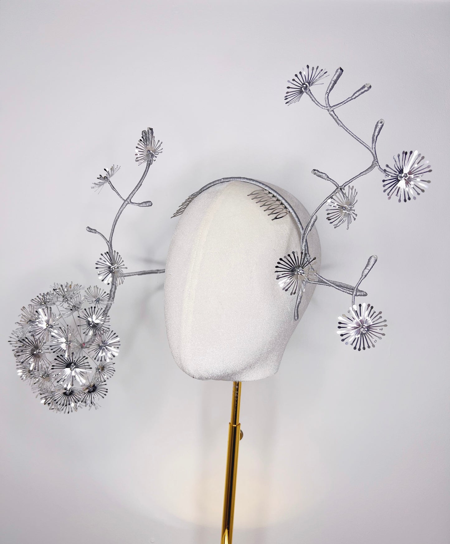 Dancing Dandelion - Silver Dandelion wraparound headband with windswept