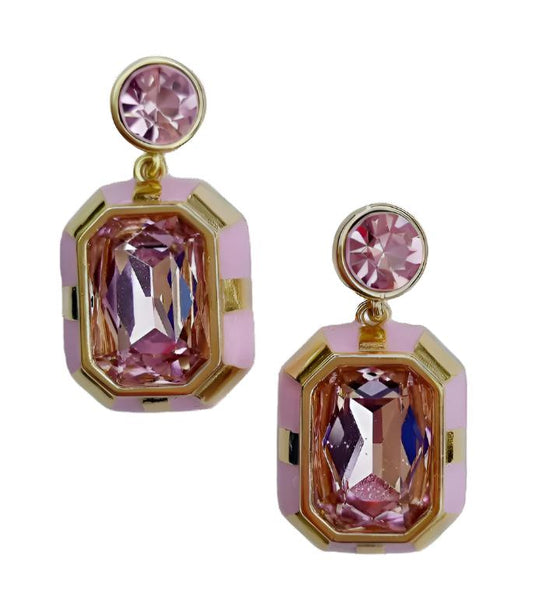 Aura Glass Gem Enamel Earring - pink