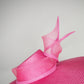 Pink Lady -  Pink broad brimmed slanted crown parissisal with crinoline leather edged swirl detail