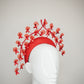 Scarletta - Red tinilac straw 3D headband with draping crystoform wisteria flowers