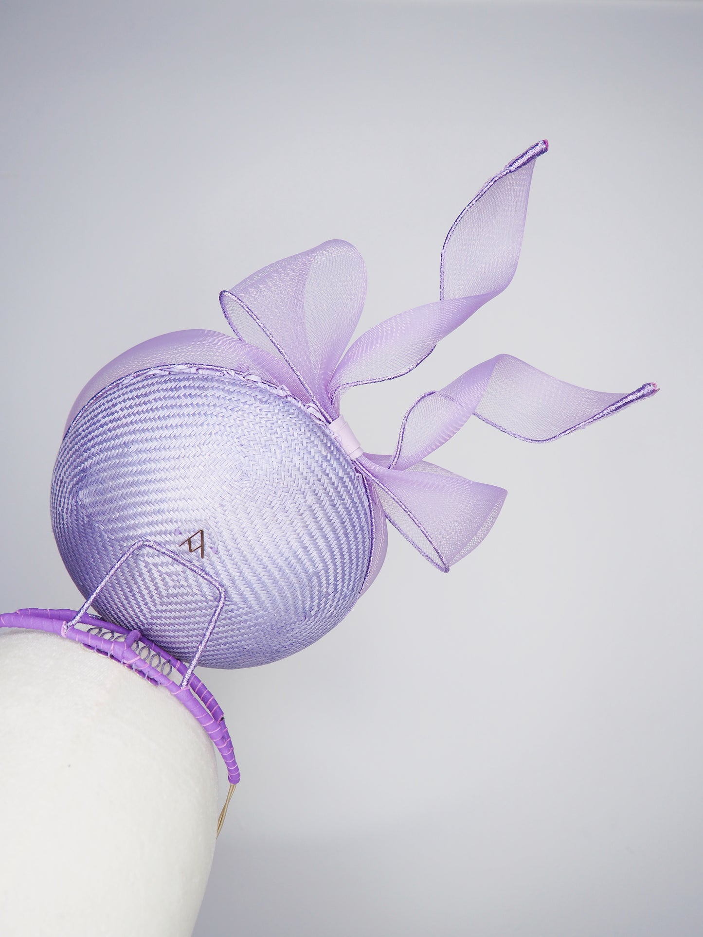 Lavender Skies - Vintage straw percher featuring sculptural crinoline edging and an elegant floating bow.
