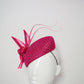 Raspberry Beret - Raspberry pink vintage straw cloth with crinoline and straw knot and quills.