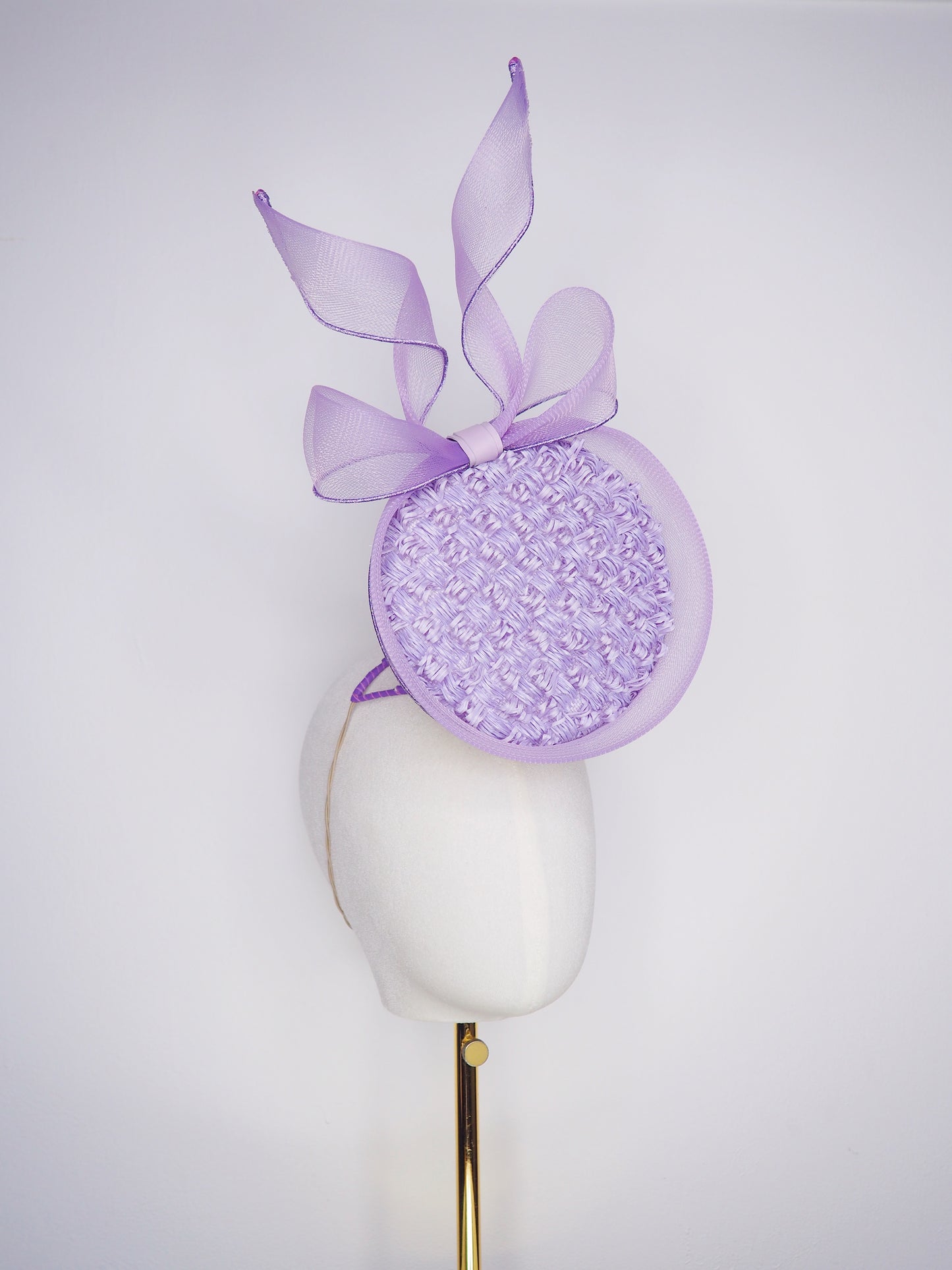 Lavender Skies - Vintage straw percher featuring sculptural crinoline edging and an elegant floating bow.