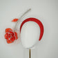 Red Rose Razzle Dazzle - Red vintage cloth 3d headband with red crystoform crystal encrusted floating rose