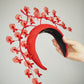 Scarletta - Red tinilac straw 3D headband with draping crystoform wisteria flowers