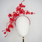 Scarlet Bloom -A dramatic floating orchid headband with sculptural wirework and handcrafted crimson blooms.