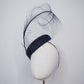 Midnight Ember - Vintage navy straw button headpiece with leather wrapped curled burnt ostrich feather