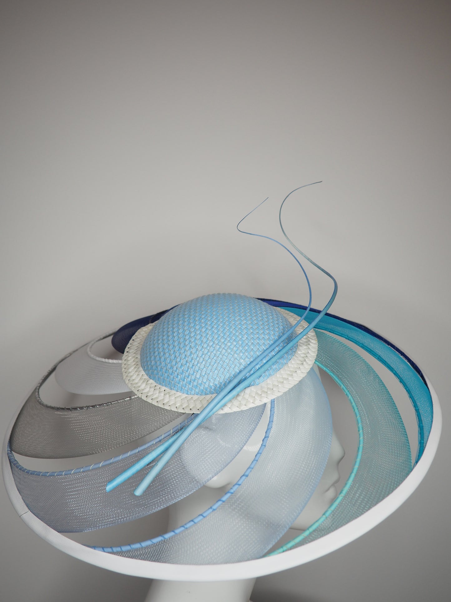 Wave of Blue - Wired crinoline swirl Brim with quills