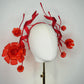 Ribbons And Ranunculus - Wirework headband with dancing Ranunculus and parisissal ribbon in shades of red