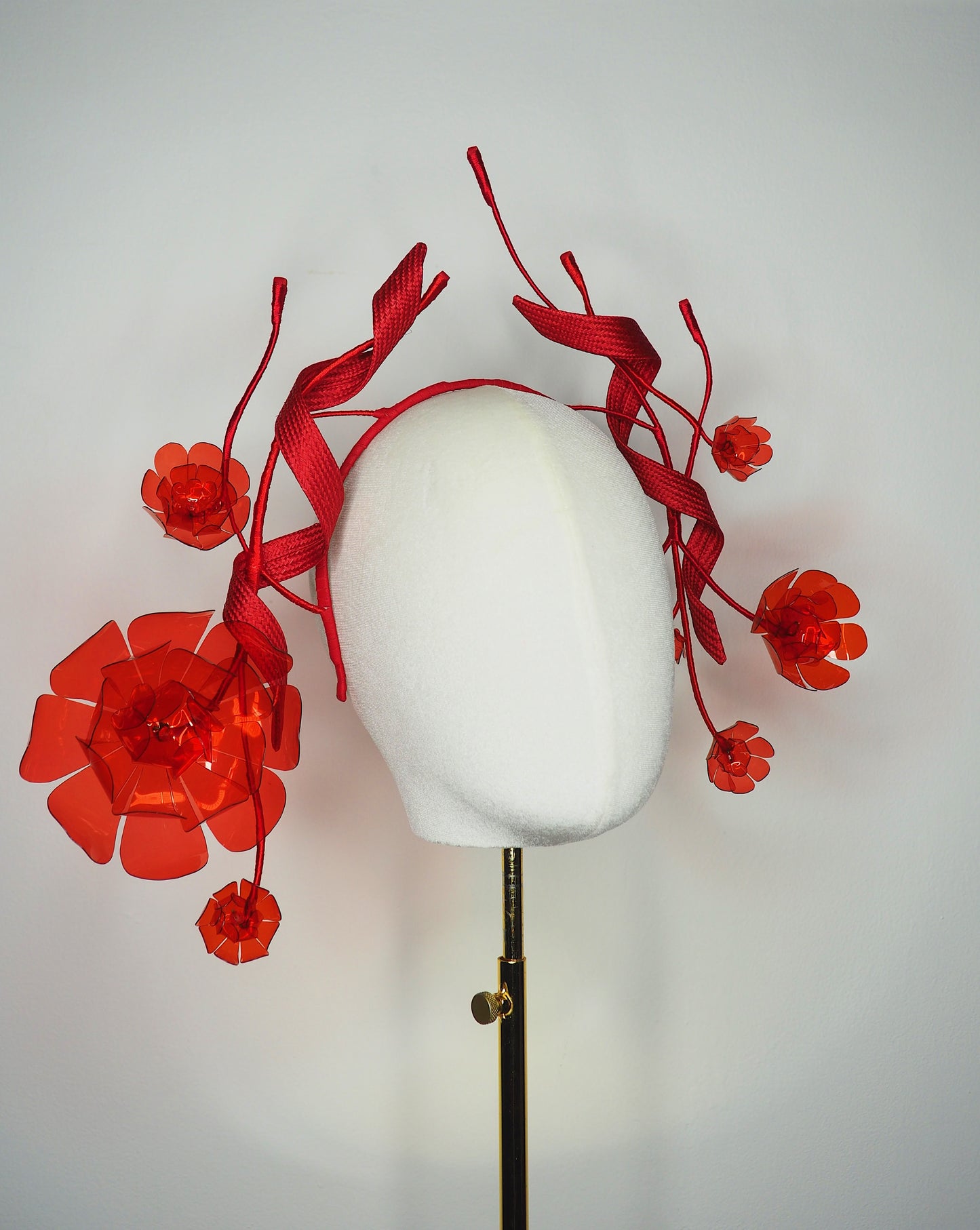 Ribbons And Ranunculus - Wirework headband with dancing Ranunculus and parisissal ribbon in shades of red