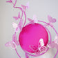 Butterfly Mirage Percher - Hot pink percher disc with tubular crinoline swirl peekaboo and cascading glitter butterflies