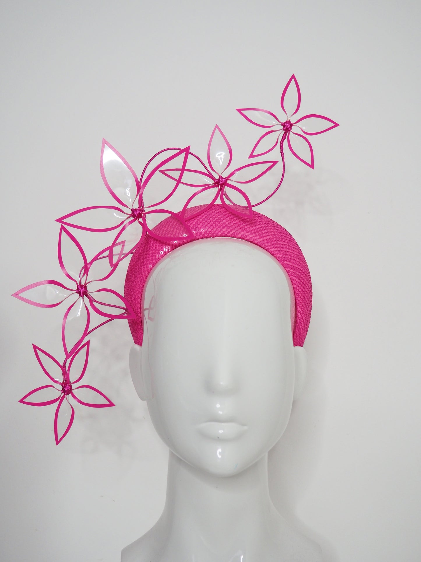 Hot Pink Pop - Hand Dyed Hot Pink sequin 3d headband with dancing crystoform flowers