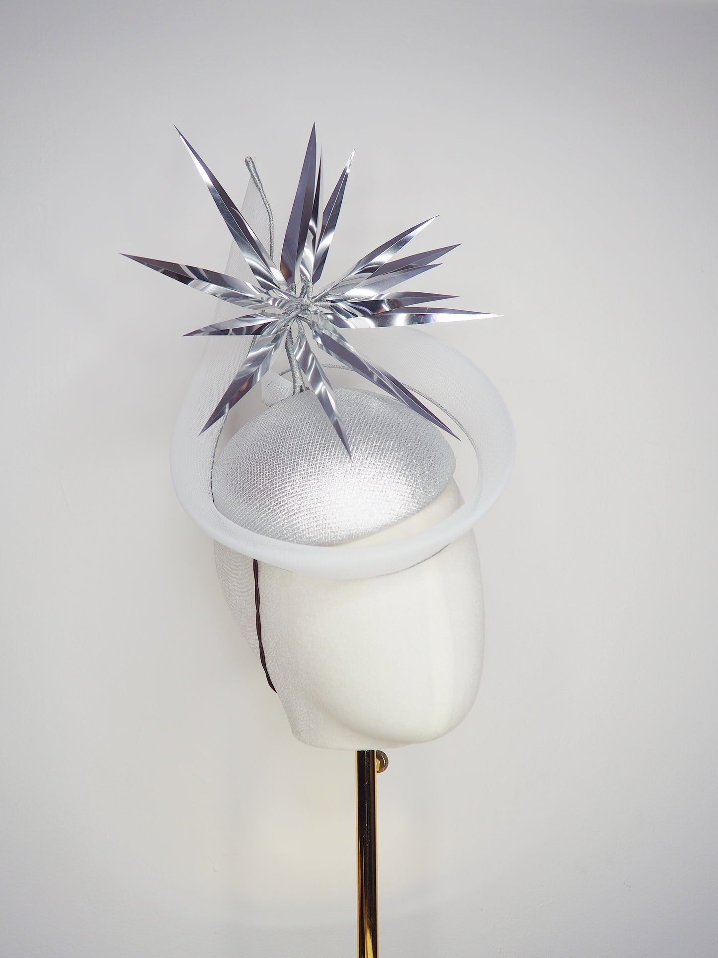 Silver Rays - Silver crinoline swirl and lurex base with floating silver starburst